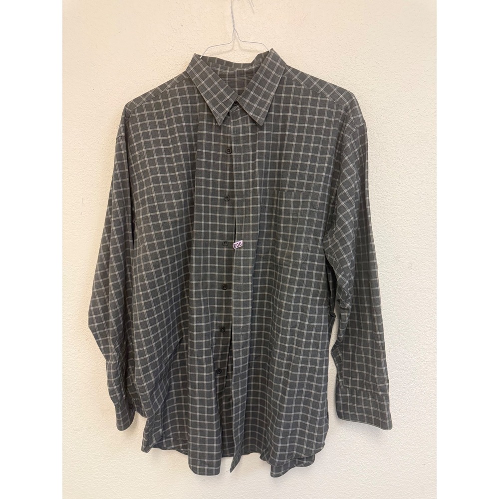 Chaps Ralph Lauren Mens Large Gray White Plaid Grid LS Button Down Shirt